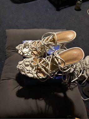 Strappy Lace-Up Heeled Sandals in White - Azalea Wang